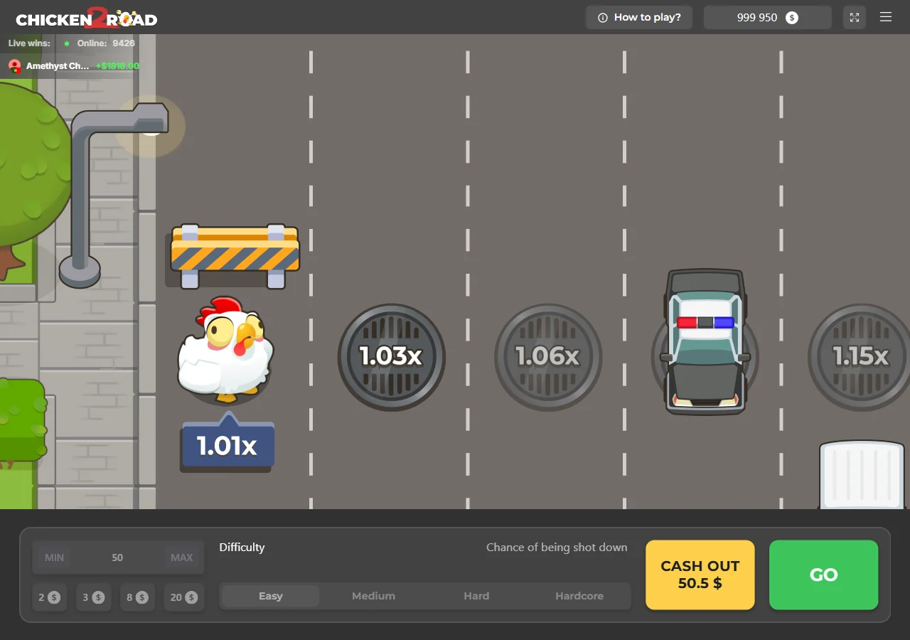 Archive from 15 August 2026: a Chicken Road 2 demo round after Play, with Go and Cash out controls visible